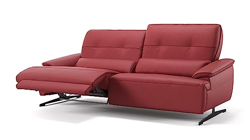 sofanella Leder 3-Sitzer PERLO - Hochwertige Dreisitzer Couch italienisches Design - Designer Ledersofa mit Relax-Sitzverstellung - Rot M: 218 Breite x 101 Tiefe von sofanella