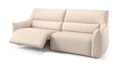 sofanella Leder 3-Sitzer Pesaro - Hochwertige Dreisitzer Couch italienisches Design - Designer Ledersofa mit Relax-Sitzverstellung - Creme S: 204 Breite x 88 Tiefe von sofanella