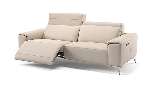 sofanella Leder 3-Sitzer Sofa Bella - Hochwertige Dreisitzer Couch italienisches Design - Designer Ledersofa mit Relax-Sitzverstellung - Creme S: 200 Breite x 100 Tiefe von sofanella