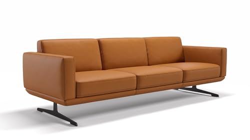sofanella Leder 3-Sitzer Sofa XXL MARETO - Hochwertige Dreisitzer Couch italienisches Design - Designer Ledersofa ohne Funktion - Cognac S: 220 Breite x 78 Tiefe von sofanella