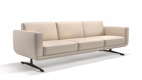 sofanella Leder 3-Sitzer Sofa XXL MARETO - Hochwertige Dreisitzer Couch italienisches Design - Designer Ledersofa ohne Funktion - Creme S: 220 Breite x 78 Tiefe von sofanella