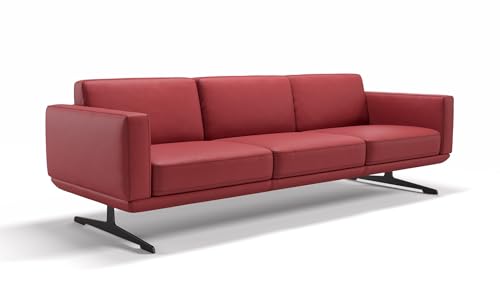 sofanella Leder 3-Sitzer Sofa XXL MARETO - Hochwertige Dreisitzer Couch italienisches Design - Designer Ledersofa ohne Funktion - Rot M: 259 Breite x 78 Tiefe von sofanella