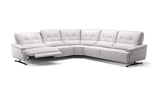 Sofanella Leder Wohnlandschaft PERLO - Hochwertige Polstergarnitur italienisches Design - Designer Ledersofa mit Relax-Sitzverstellung - Weiß S: 270 x 270 Breite von sofanella
