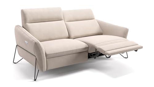 sofanella Stoff 2-Sitzer MASANO - Hochwertige Zweisitzer Couch italienisches Design - Designer Stoffsofa mit Relax-Sitzverstellung - Creme von sofanella
