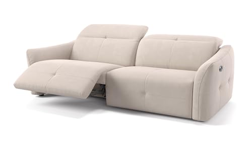 sofanella Stoff 3-Sitzer CASADO - Hochwertige Dreisitzer Couch italienisches Design - Designer Stoffsofa mit Relax-Sitzverstellung - Creme S: 202 Breite x 108 Tiefe von sofanella