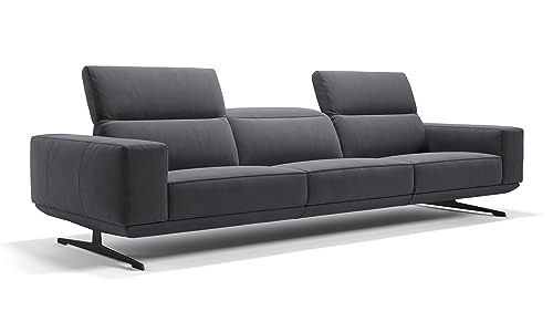 Sofanella Stoff 3-Sitzer Sofa XXL Merano - Hochwertige Dreisitzer Couch italienisches Design - Designer Stoffsofa mechanische Kopfteilverstellung - Dunkelgrau S: 288 Breite x 109 Tiefe von Sofanella