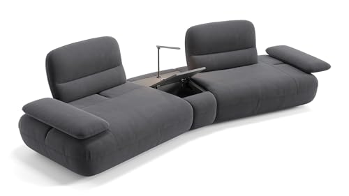 Sofanella Stoff Sofa mit Mittelkonsole Dubai - Designer Couch italienisches Design - Hochwertiges Stoffsofa mit Relax-Sitzverstellung - Dunkelgrau M: 340 Breite x 116 Tiefe von Sofanella