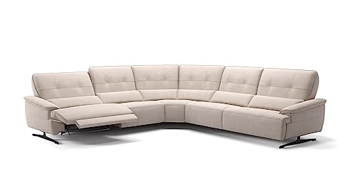 Sofanella Stoff Wohnlandschaft PERLO - Hochwertige Polstergarnitur italienisches Design - Designer Stoffsofa mit Relax-Sitzverstellung - Creme M: 312 x 312 Breite von sofanella