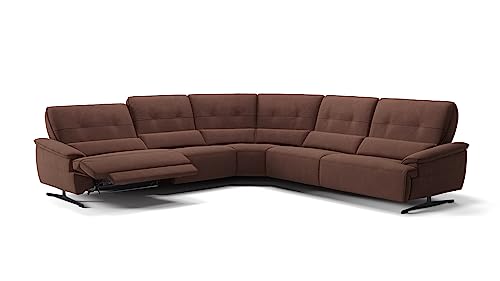 Sofanella Stoff Wohnlandschaft PERLO - Hochwertige Polstergarnitur italienisches Design - Designer Stoffsofa mit Relax-Sitzverstellung - Dunkelbraun M: 312 x 312 Breite von sofanella