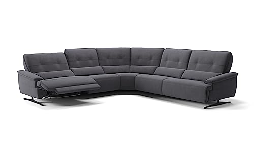 Sofanella Stoff Wohnlandschaft PERLO - Hochwertige Polstergarnitur italienisches Design - Designer Stoffsofa mit Relax-Sitzverstellung - Dunkelgrau S: 270 x 270 Breite von sofanella