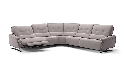 Sofanella Stoff Wohnlandschaft PERLO - Hochwertige Polstergarnitur italienisches Design - Designer Stoffsofa mit Relax-Sitzverstellung - Hellgrau S: 270 x 270 Breite von sofanella
