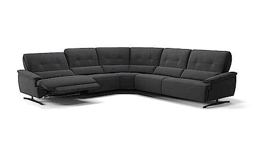 Sofanella Stoff Wohnlandschaft PERLO - Hochwertige Polstergarnitur italienisches Design - Designer Stoffsofa mit Relax-Sitzverstellung - Schwarz M: 312 x 312 Breite von sofanella