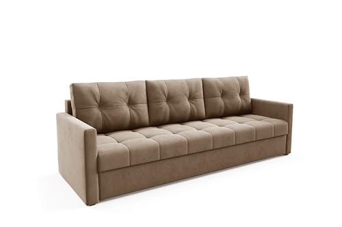 Couch Ivio mit mit Schlaffunktion Samt Velours mit bedkasten (Manila 21- braun) von Sofello