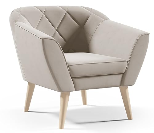 Gloria aus Samt Sessel für Wohnzimmer moderner Sessel mit Holzbeinen (Manila 03 - beige) von Sofello