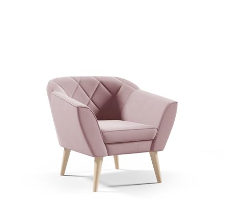 Gloria aus Samt Sessel für Wohnzimmer moderner Sessel mit Holzbeinen (Manila 09 - Rosa) von Sofello
