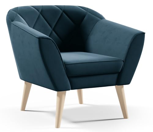 Gloria aus Samt Sessel für Wohnzimmer moderner Sessel mit Holzbeinen (Manila 25 - blau) von Sofello