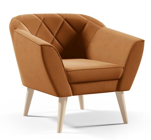 Gloria aus Samt Sessel für Wohnzimmer moderner Sessel mit Holzbeinen (Manila 31 - Senf) von Sofello