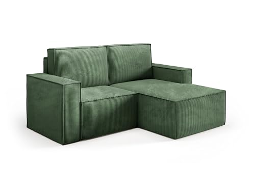 Porto II Modular Cord-Ecksofa ohne schlaffunktion L-Form Sofa, Schlafsofa mit 180 cm x 151 cm Liegefläche (Poso 14 - grün) von Sofello