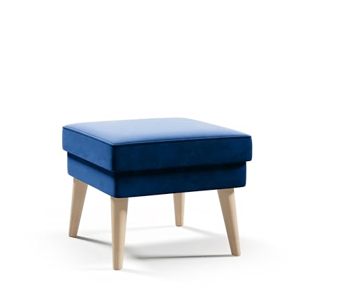 Skandinavischer Hocker Grün Dunkelgrün Sitzhocker hohe Beine aus Holz Samt Velours 45 x 45 x 43 cm (Riviera 81 - blau) von Sofello