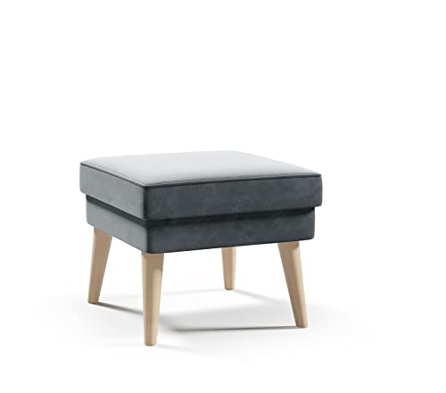 Skandinavischer Hocker Grün Dunkelgrün Sitzhocker hohe Beine aus Holz Samt Velours 45 x 45 x 43 cm (Riviera 91 - grau) von Sofello