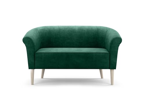 Skandinavisches Sofa 2 Sitzer ESPERO II Wohnzimmermöbel Sitzbank hydrophobes Gewebe hohe Beine aus Holz in Schwarz Weiẞ Buche ohne Schlaffunktion 136 cm x 55 cm x 40 cm (Monolith 37 - Grün) von Sofello