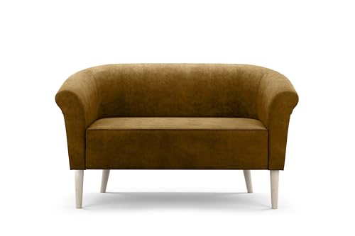 Skandinavisches Sofa 2 Sitzer ESPERO II Wohnzimmermöbel Sitzbank hydrophobes Gewebe hohe Beine aus Holz in Schwarz Weiẞ Buche ohne Schlaffunktion 136 cm x 55 cm x 40 cm (Monolith 48 - braun) von Sofello