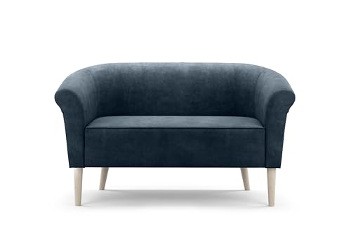 Skandinavisches Sofa 2 Sitzer ESPERO II Wohnzimmermöbel Sitzbank hydrophobes Gewebe hohe Beine aus Holz in Schwarz Weiẞ Buche ohne Schlaffunktion 136 cm x 55 cm x 40 cm (Monolith 77 - dunkelblau) von Sofello