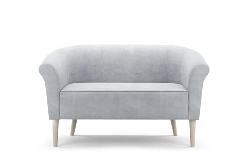 Skandinavisches Sofa 2 Sitzer ESPERO II Wohnzimmermöbel Sitzbank hydrophobes Gewebe hohe Beine aus Holz in Schwarz Weiẞ Buche ohne Schlaffunktion 136 cm x 55 cm x 40 cm (Monolith 84 - hellgrau) von Sofello