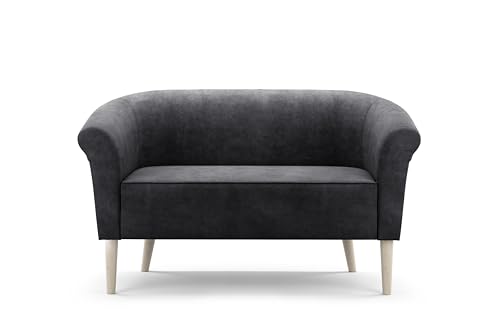 Skandinavisches Sofa 2 Sitzer ESPERO II Wohnzimmermöbel Sitzbank hydrophobes Gewebe hohe Beine aus Holz in Schwarz Weiẞ Buche ohne Schlaffunktion 136 cm x 55 cm x 40 cm (Monolith 97 - grau) von Sofello