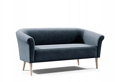 Skandinavisches Sofa 3 Sitzer ESPERO III Braun Sitzbank Velour hohe Beine aus Holz in Schwarz Weiẞ Buche ohne Schlaffunktion (Monolith 77 - dunkelblau) von Sofello