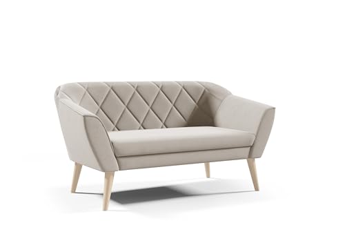 Sofa Gloria II Sitzer Velours skandinavischen Bank beige Samt Holzbeine schöne Steppung (Manila 03 - beige) von Sofello