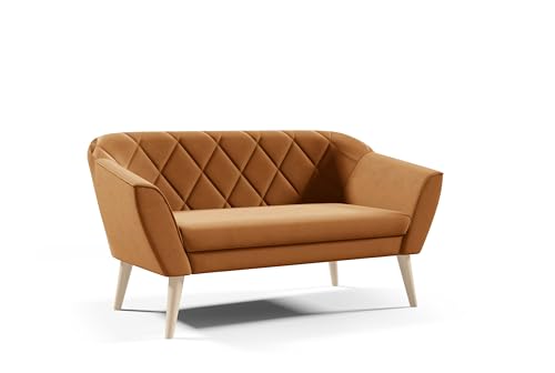 Sofa Gloria II Sitzer Velours skandinavischen Bank beige Samt Holzbeine schöne Steppung (Manila 31 - Senf) von Sofello