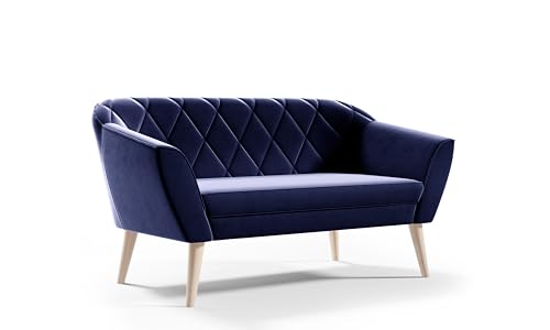 Sofa Gloria II Sitzer Velours skandinavischen Bank beige Samt Holzbeine schöne Steppung (Riviera 81 - blau) von Sofello