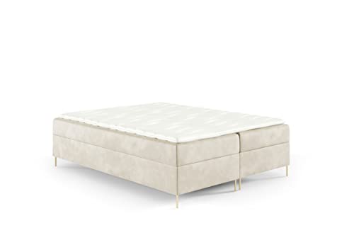Sofello Boxspringbett ohne Kopfstütze 120 x 200cm 2X Bettkasten Topper 5cm Gratis Beige Velour mit Beine 12 cmSchlaffläche + 3 cm: 123/143/163/183/203 cm (Riviera 21 - beige, 200x200) von Sofello