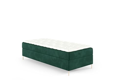 Sofello Boxspringbett ohne Kopfstütze 120 x 200cm 2X Bettkasten Topper 5cm Gratis Beige Velour mit Beine 12 cmSchlaffläche + 3 cm: 123/143/163/183/203 cm (Riviera 38 - grün, 90x200) von Sofello