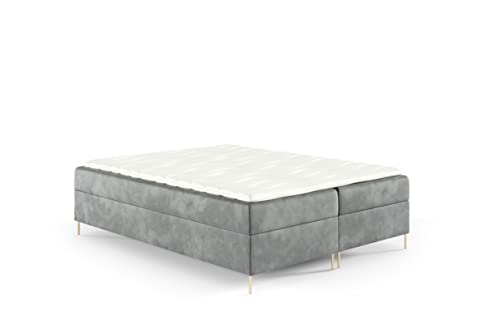 Sofello Boxspringbett ohne Kopfstütze 120 x 200cm 2X Bettkasten Topper 5cm Gratis Beige Velour mit Beine 12 cmSchlaffläche + 3 cm: 123/143/163/183/203 cm (Riviera 91 - grau, 200x200) von Sofello