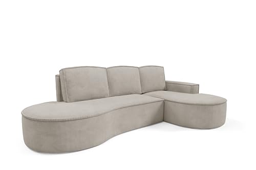 Sofello Ecke mit Schlaffunktion Ecke mit Bettzeug Boxsofa mit Schlaffunktion L-förmiges Designersofa modernes Design gepolstertes Ecksofa freistehend (Curio 11 - Cappuccino) von Sofello