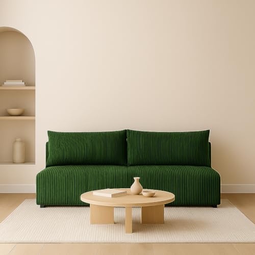Sofello Ecksofa LUNO mit Schlaffunktion Beige – Moderne Cordsofa für Ihr Wohnzimmer, Schlaffläche: 204×144 cm (Poso 14 - grün) von Sofello
