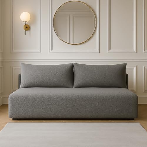 Sofello Ecksofa LUNO mit Schlaffunktion Beige – Moderne Cordsofa für Ihr Wohnzimmer, Schlaffläche: 204×144 cm (Quelle 92 - grau) von Sofello