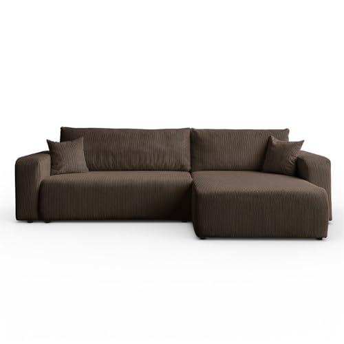 Sofello Ecksofa Senna mit Schlaffunktion Kordstoff - in den modischsten Farben!!Universal Schlafsofa Couchgarnitur -BEIGE-BRAUN-Creme Schlaffläche: 230x130 cm (Braun) von Sofello