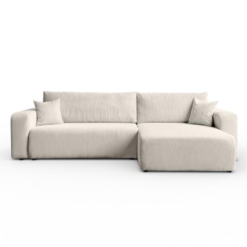 Sofello Ecksofa Senna mit Schlaffunktion Kordstoff - in den modischsten Farben!!Universal Schlafsofa Couchgarnitur -BEIGE-BRAUN-Creme Schlaffläche: 230x130 cm (Creme) von Sofello
