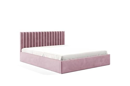 Sofello Polsterbett Fame mit Holz Lattenrost 120x200 140x200 160x200 180x200 200x200 Doppelbett Designerbett mit Rahmen mit Bedkasten Kopfstütze aus gepolsterten Platten (Riviera 62 - Rosa, 140x200) von Sofello