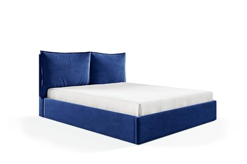 Sofello Polsterbett Glam Doppelbett mit Reißverschluss Liegefläche 120 140 160 180 200 Samt mit Bettkasten und Rahmen aus Metall (Riviera 81 - blau, 180x200) von Sofello