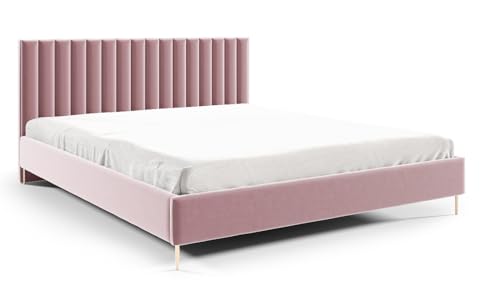 Sofello Polsterbett Lilly Schwarze oder goldene Beine Steppung - Bett aus Velour aus Samt mit Holz Lattenrost 180x200 cm (Riviera 62 - Rosa, 160x200) von Sofello