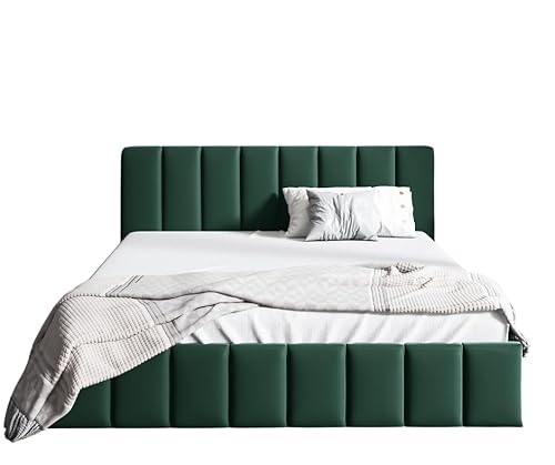 Sofello Polsterbett NINA aus Samt 180x200 mit mit Metall-Lattenrost Doppelbett mit Stauraum (Riviera 38 - grün, 120x200) von Sofello