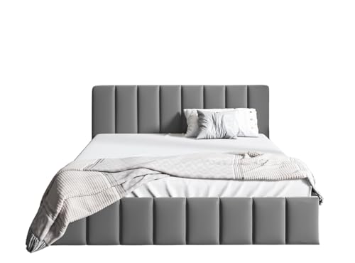 Sofello Polsterbett NINA aus Samt 180x200 mit mit Metall-Lattenrost Doppelbett mit Stauraum (Riviera 91 - grau, 180x200) von Sofello
