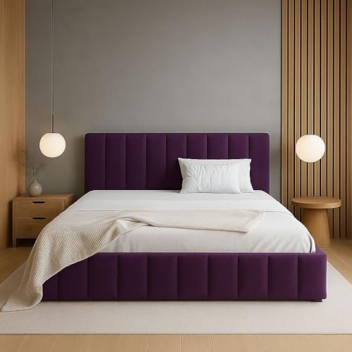 Sofello Polsterbett NINA mit Holzlattenrost 120 140 160 180 200 cm aus Samt Samtdoppelbett für Erwachsene und Jugendliche (Riviera 69 - Pflaume, 120x200) von Sofello