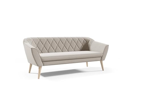 Sofello Skandinavisches 3-Sitzer-Sofa Gloria Skandinavischer Stil für Wohnzimmer ohne Schlaffunktion Beine aus Buche (Manila 03 - beige) von Sofello
