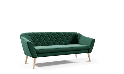 Sofello Skandinavisches 3-Sitzer-Sofa Gloria Skandinavischer Stil für Wohnzimmer ohne Schlaffunktion Beine aus Buche (Manila 35 - grün) von Sofello