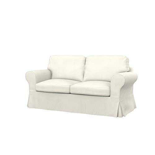 Soferia Kompatible Ersatzbezug fur EKTORP 2er-Bettsofa, Stoff Majestic Velvet Creme (FLECKENABWEISEND und WASSERABWEISEND), Ecru von Soferia